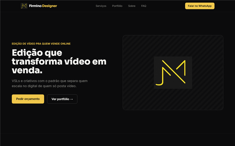 Site institucional do Firmino Designer, designer de vídeo