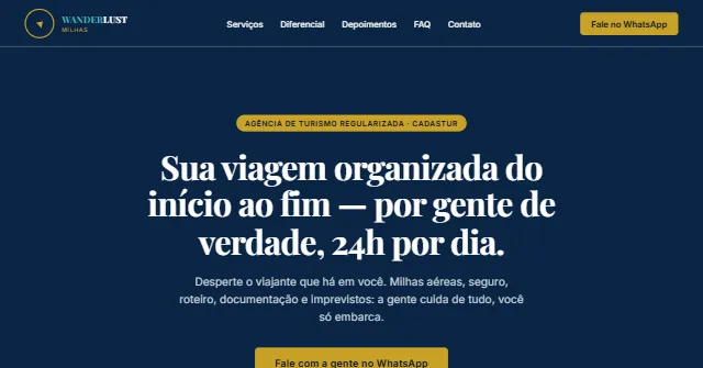 Site institucional da Wanderlust Milhas, agência de viagem