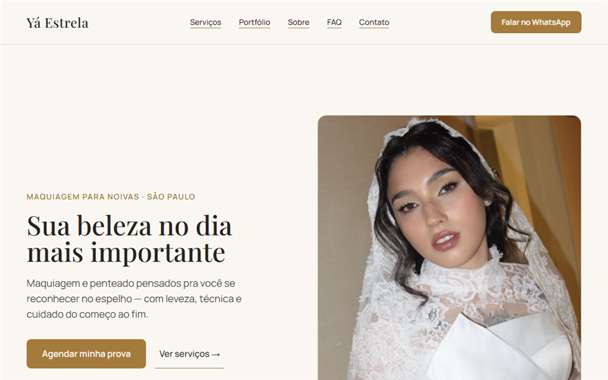 Site institucional da Yá Estrela, site para maquiadora